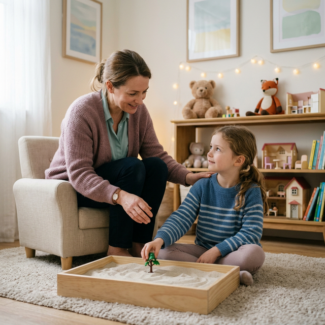 Kaygılı çocuk için oyun terapisi seansı - kum terapisi